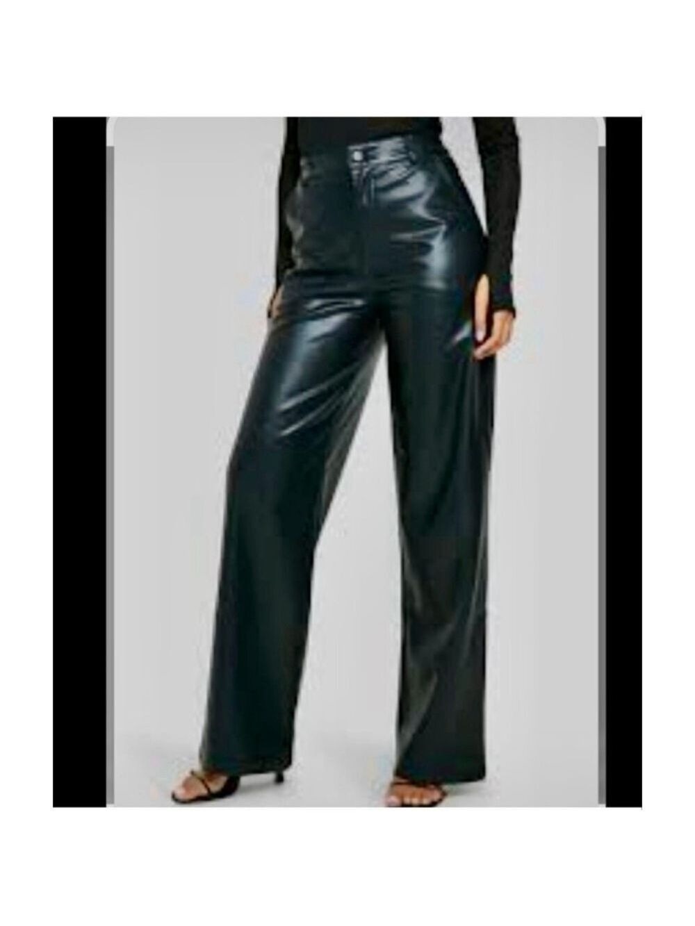Boohoo Black Faux Leather Wide Leg Pants Women’s US 8 High Rise Italy